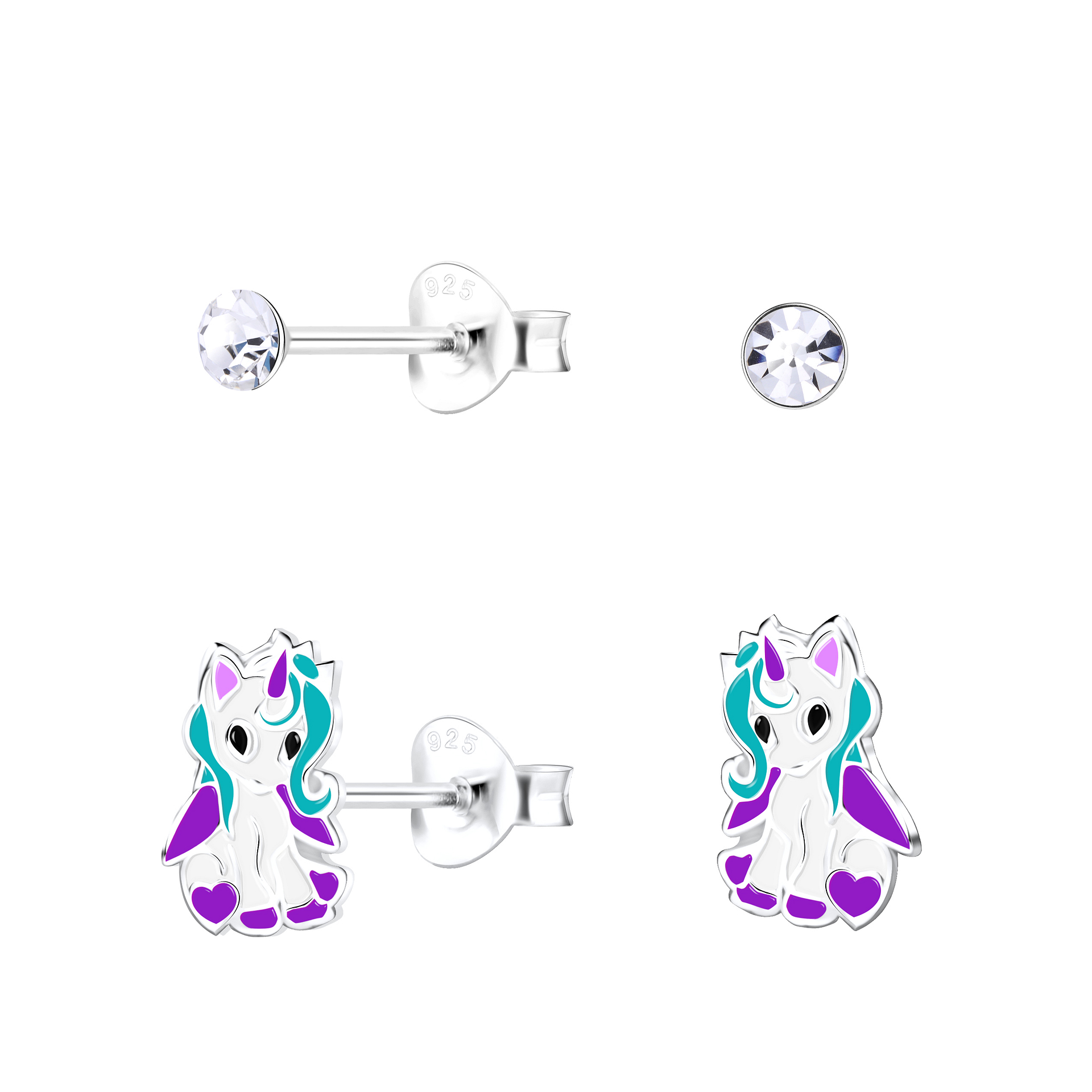 Silver JD Sterling Silver Unicorn Ear Studs Set JD16810