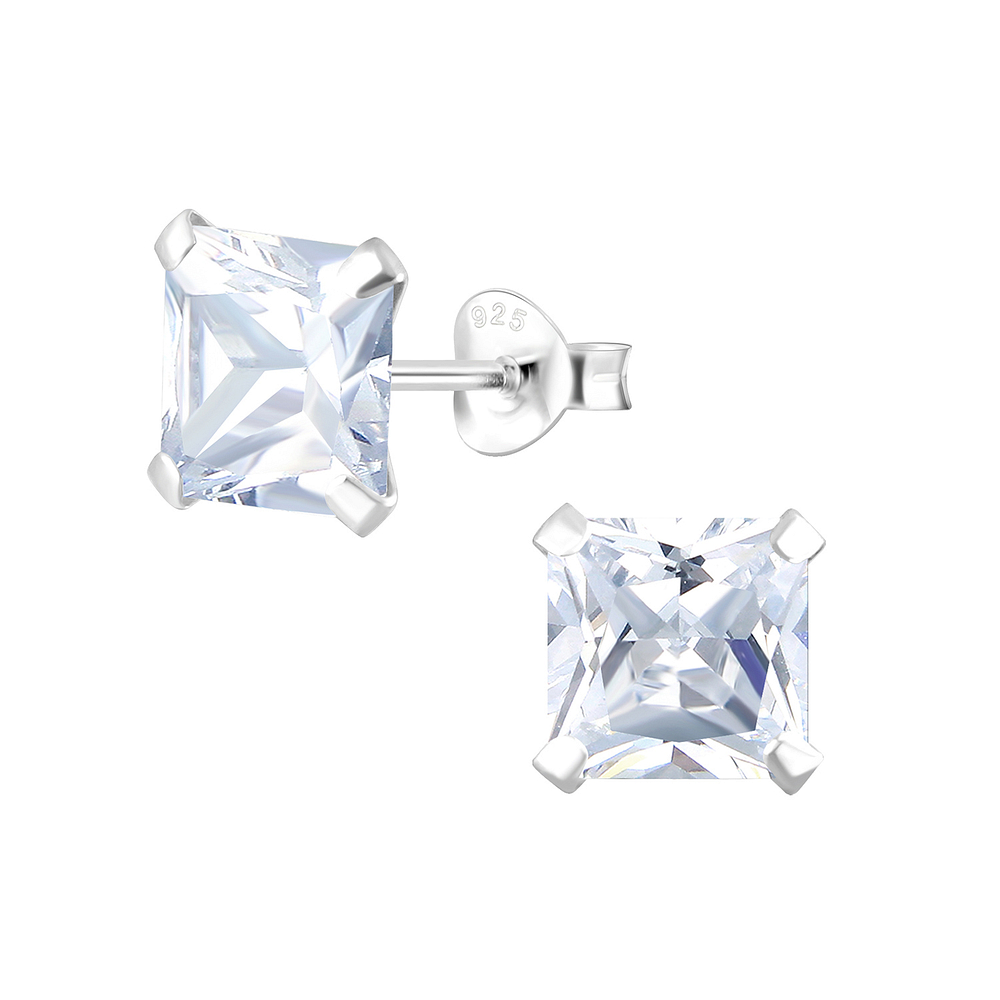 Wholesale 7mm Square Cubic Zirconia Sterling Silver Ear Studs - JD1335