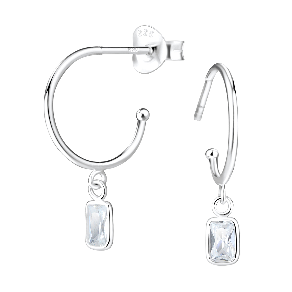 Wholesale 3X5 mm Baguette Cubic Zirconia Sterling Silver Ear Studs - JD5549
