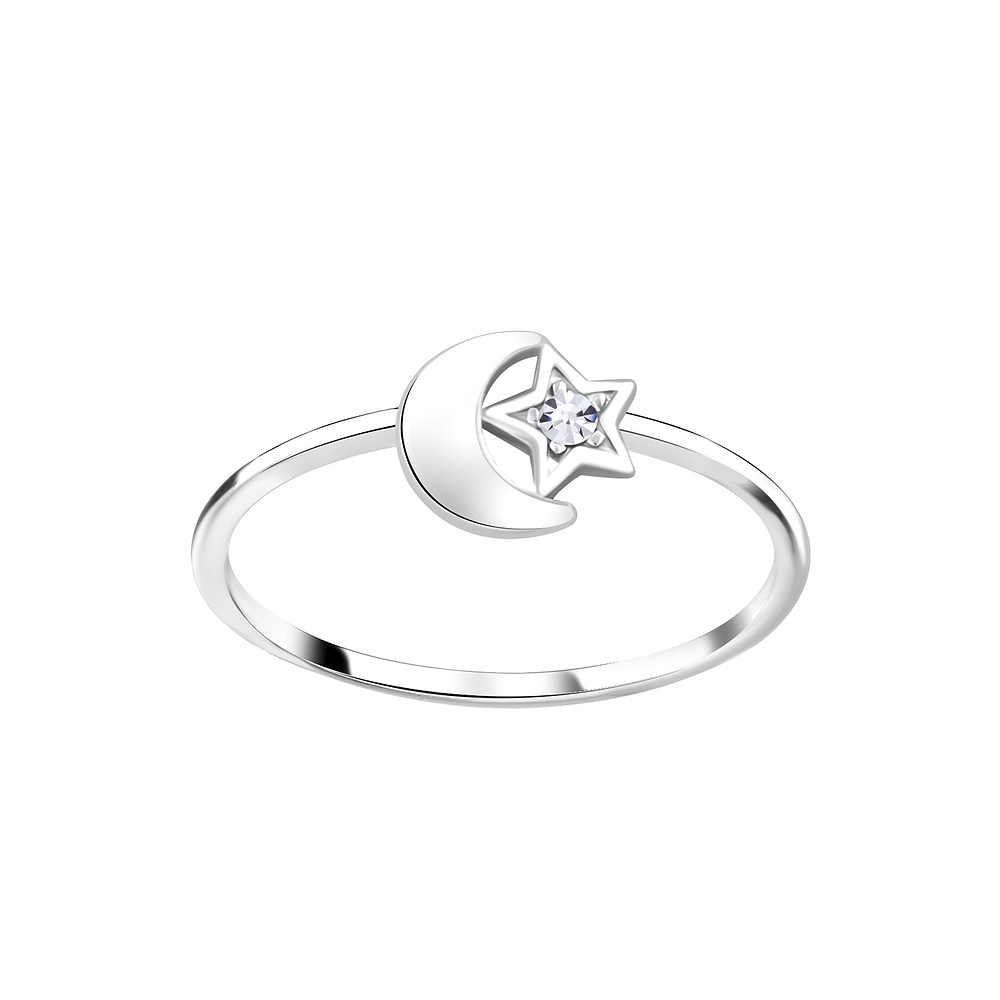 Wholesale Sterling Silver Star Moon Crystal Ring - JD5823