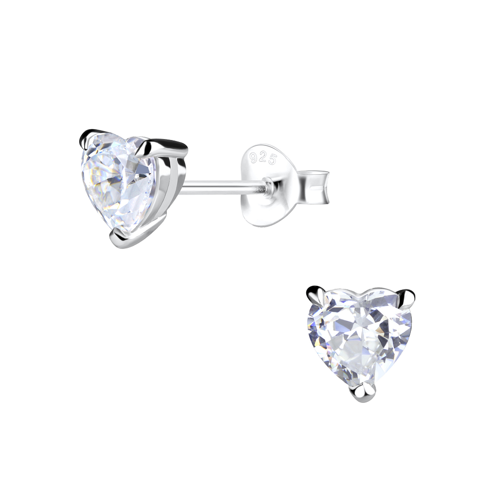 Wholesale 5mm Heart Cubic Zirconia Sterling Silver Ear Studs - JD9509