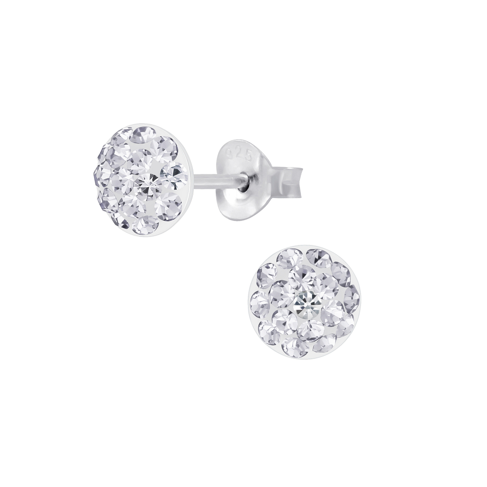 Wholesale Sterling Silver Round Crystal Ear Studs - JD7326