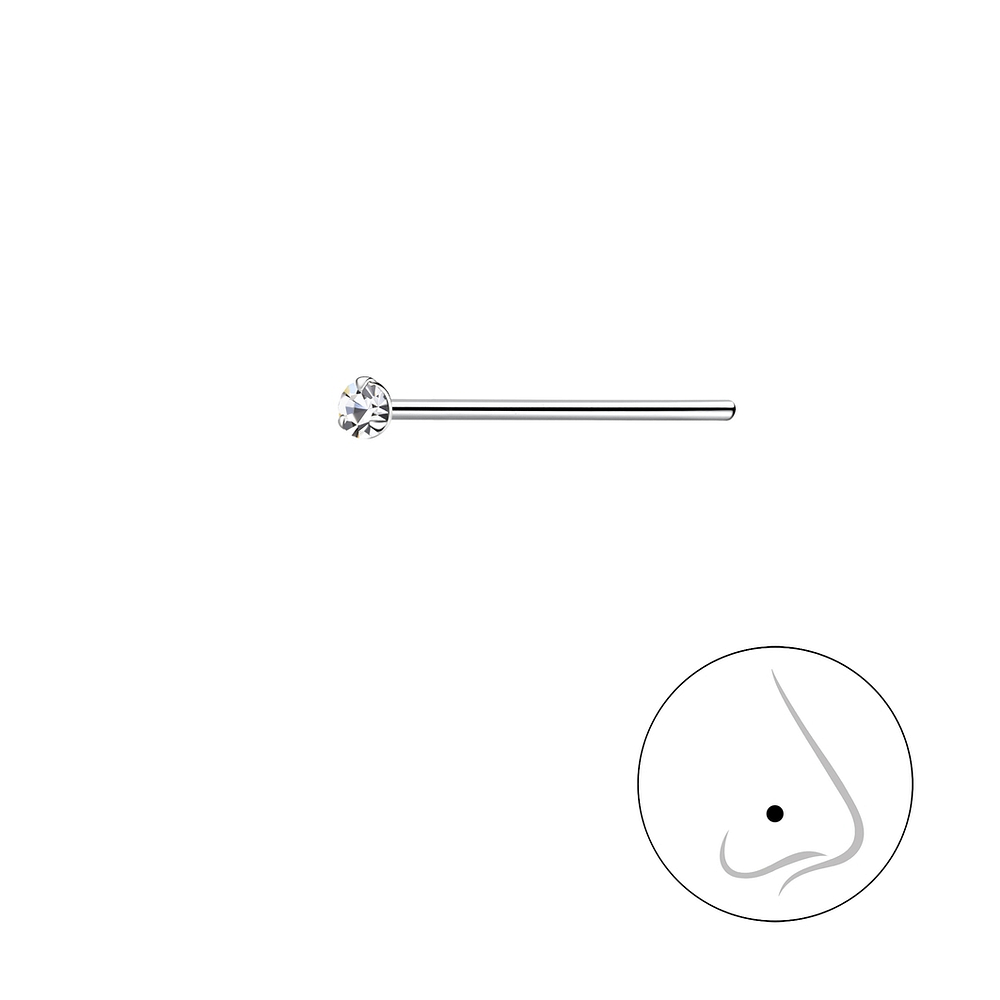Wholesale 1.5mm Round Crystal Sterling Silver Nose Stud - JD3316