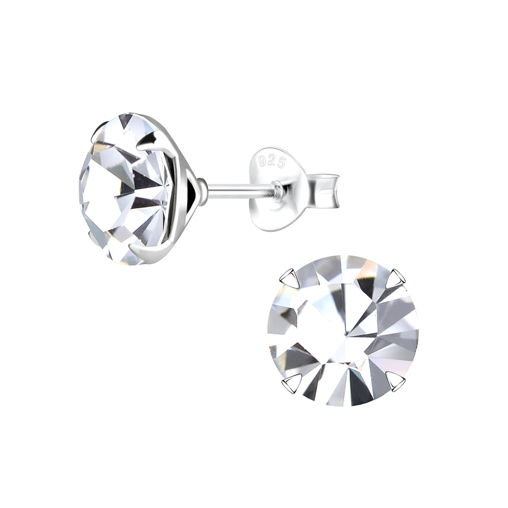 Wholesale 8mm Round Crystal Sterling Silver Ear Studs - JD8893