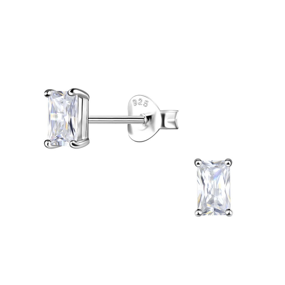 Wholesale 3X5mm Baguette Cubic Zirconia Sterling Silver Ear Studs - JD19946