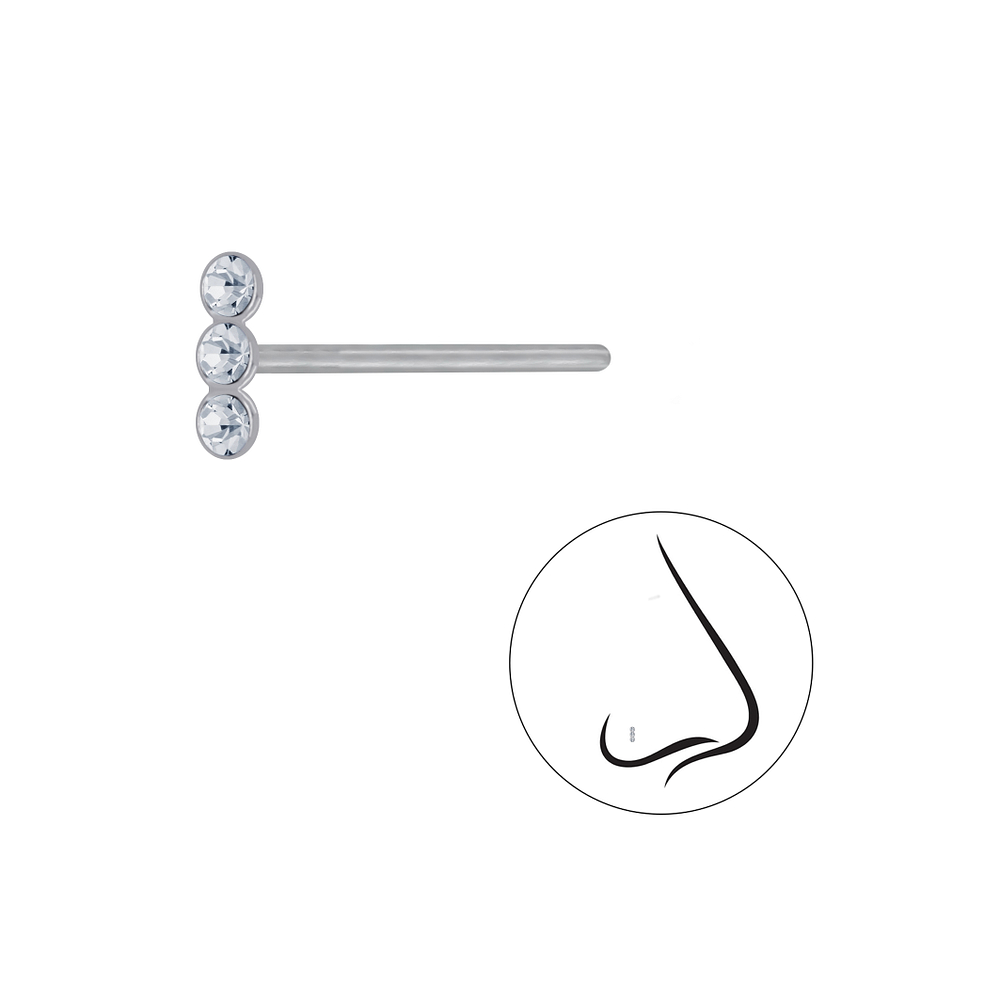 Wholesale Sterling Silver Bar Crystal Nose Stud - JD3232
