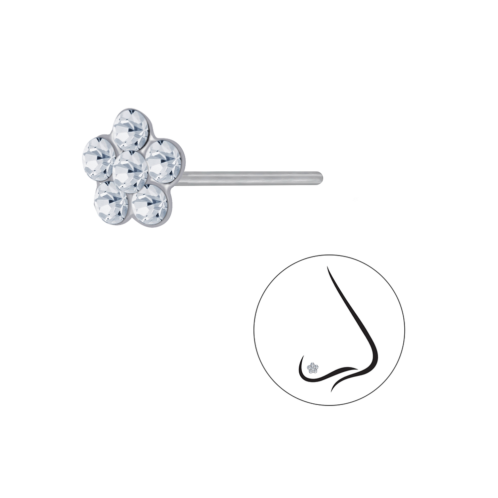 Wholesale Sterling Silver Flower Crystal Nose Stud - JD3253