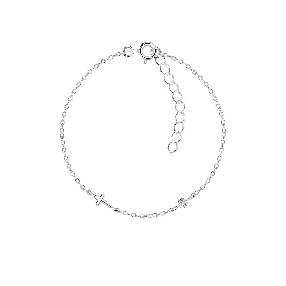 Wholesale Sterling Silver Cross and Single Stone Bracelet - JD22608