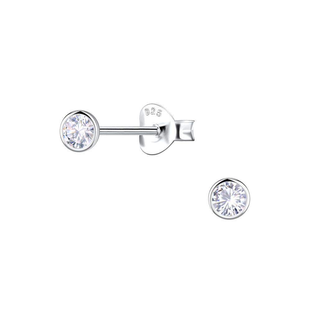 Wholesale 3mm Round Cubic Zirconia Sterling Silver Ear Studs - JD22542