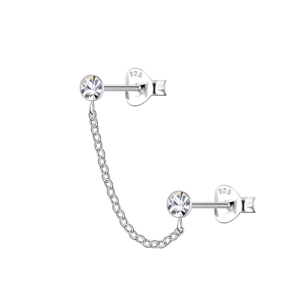 Wholesale Sterling Silver Double Ear Studs with Chain - JD22468