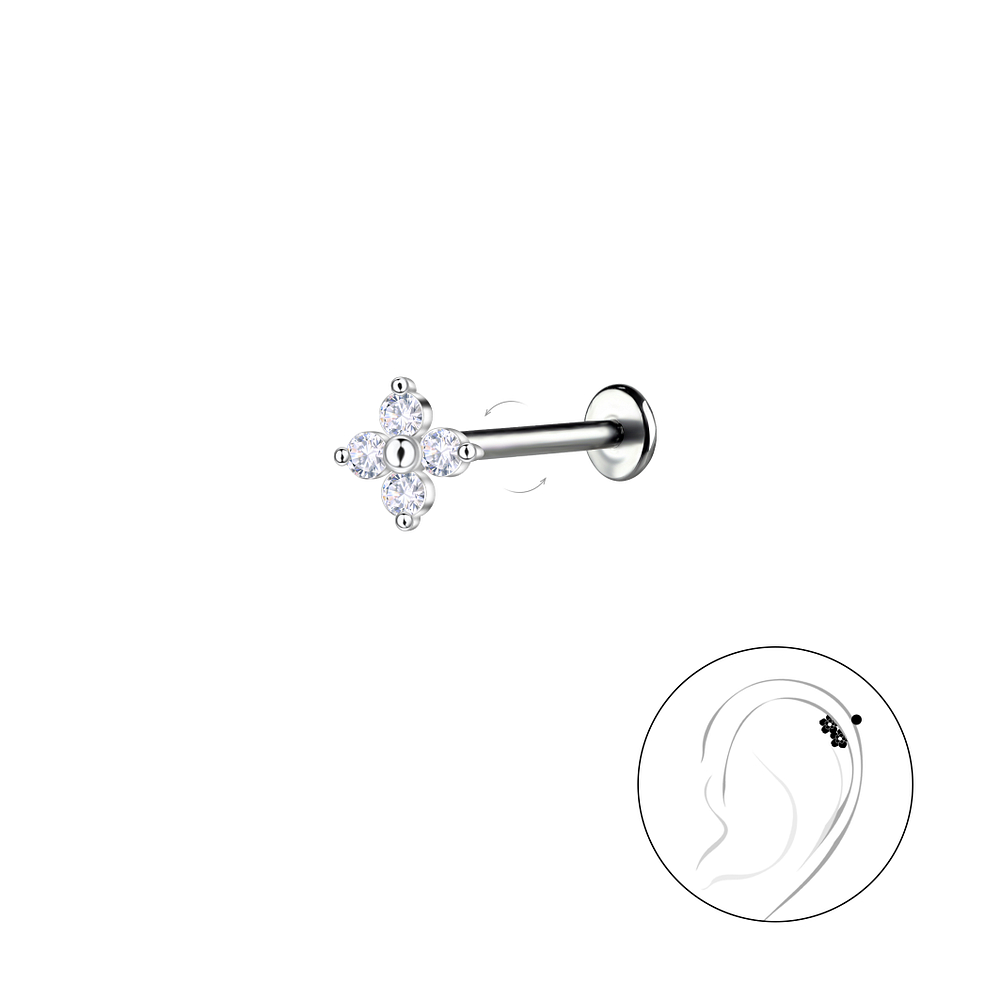 Wholesale Sterling Silver Flower with Titanium Labret - JD22741