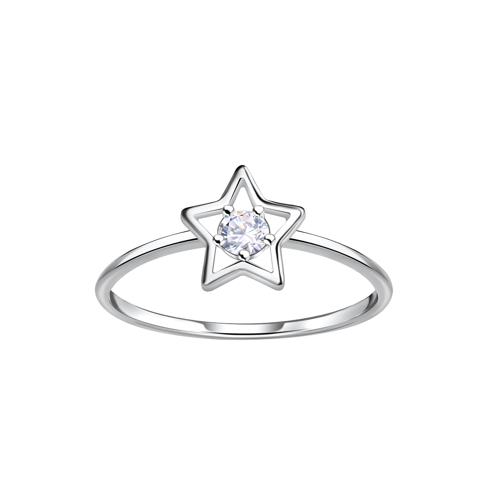 Wholesale Sterling Silver Outline Star Ring With Stone - JD23327