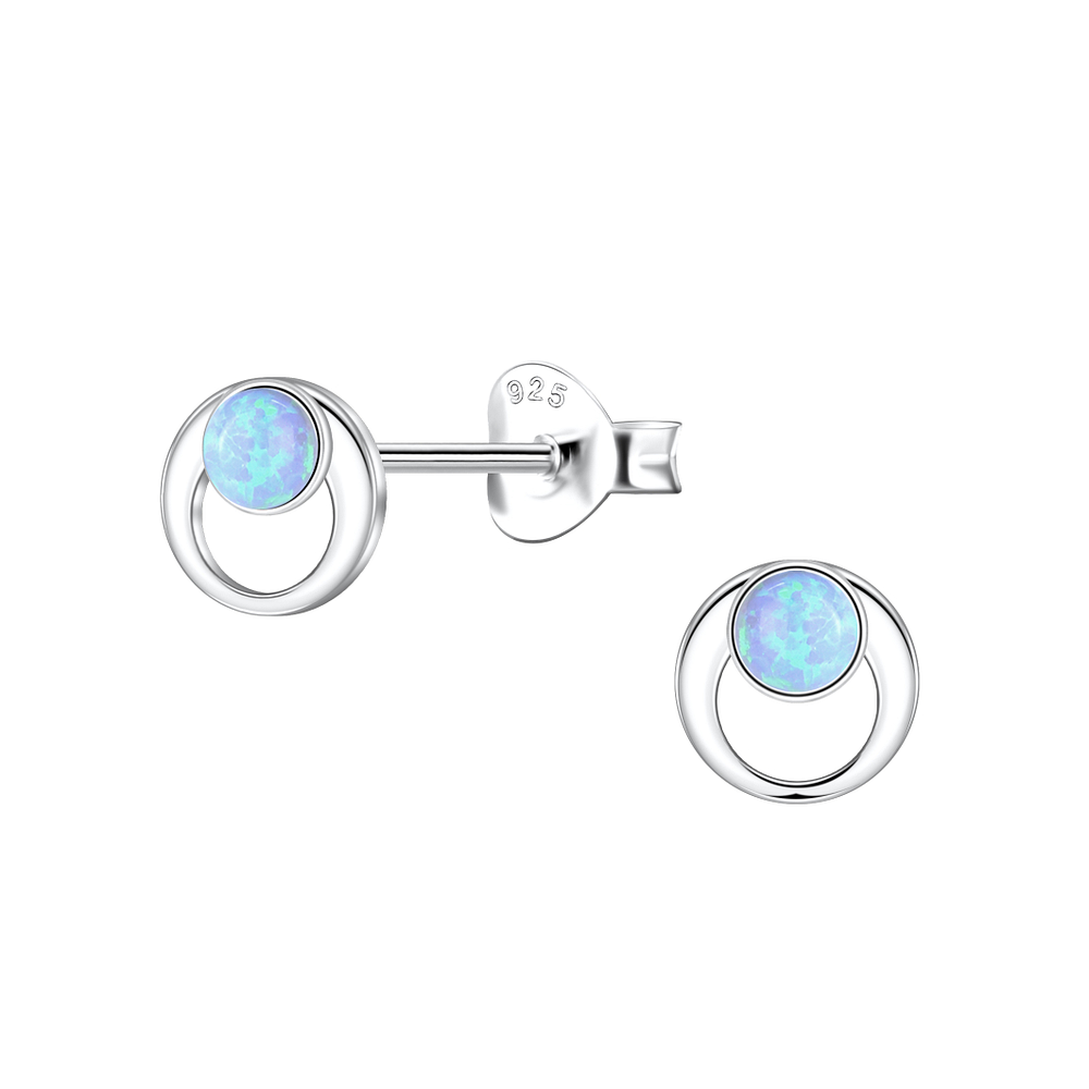 Wholesale Sterling Silver Geometric Opal Ear Studs - JD23644