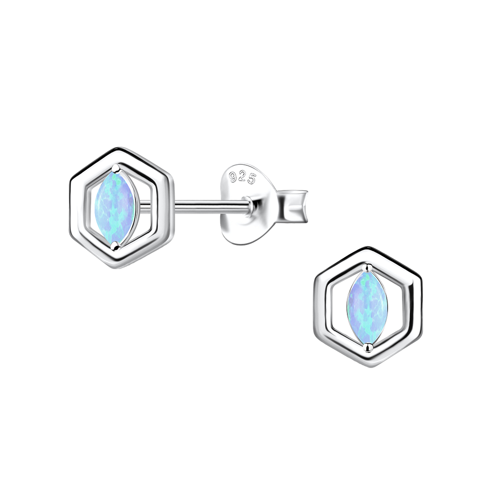Wholesale Sterling Silver Hexagon Opal Ear Studs - JD23645