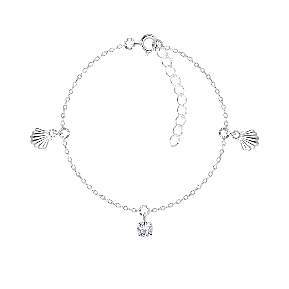 Wholesale Sterling Silver Shell Bracelet with 4mm Round Cubic Zirconia - JD24004