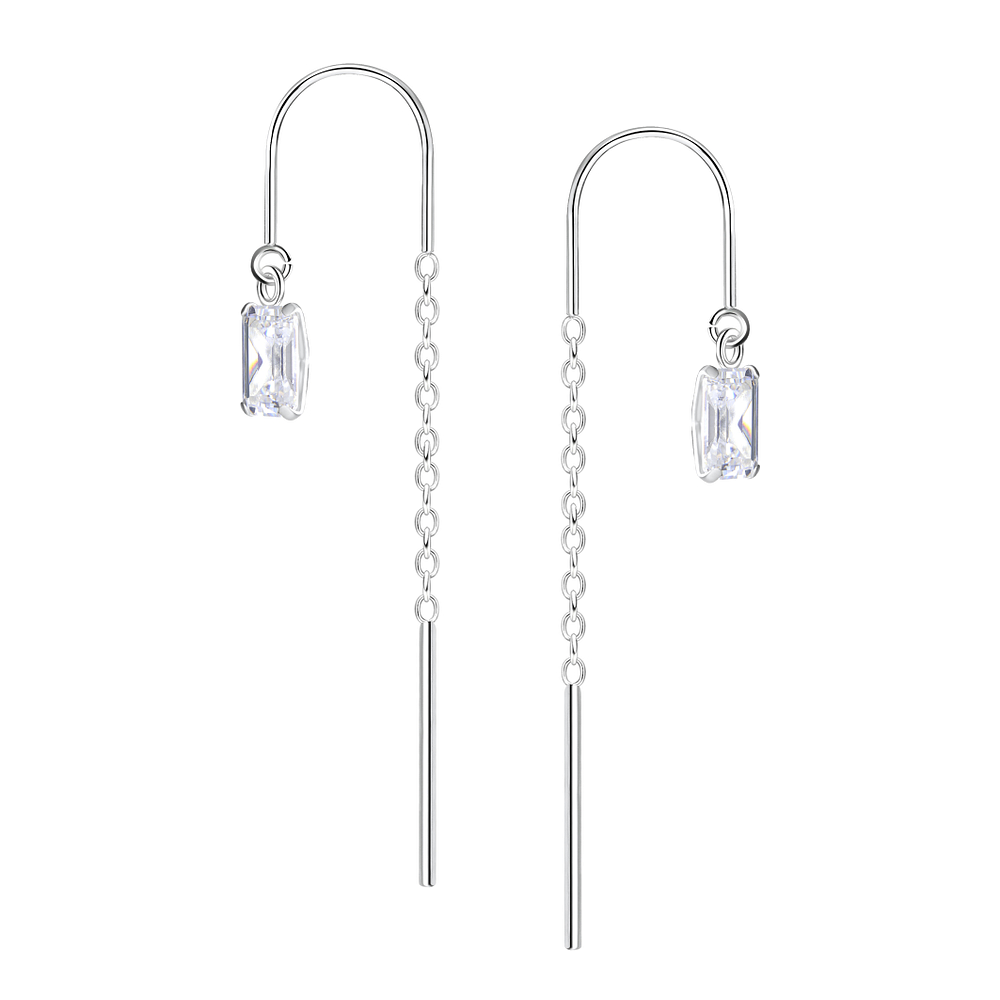 Wholesale 3x5mm Baguette Cubic Zirconia Sterling Silver Thread Through Earrings - JD24009