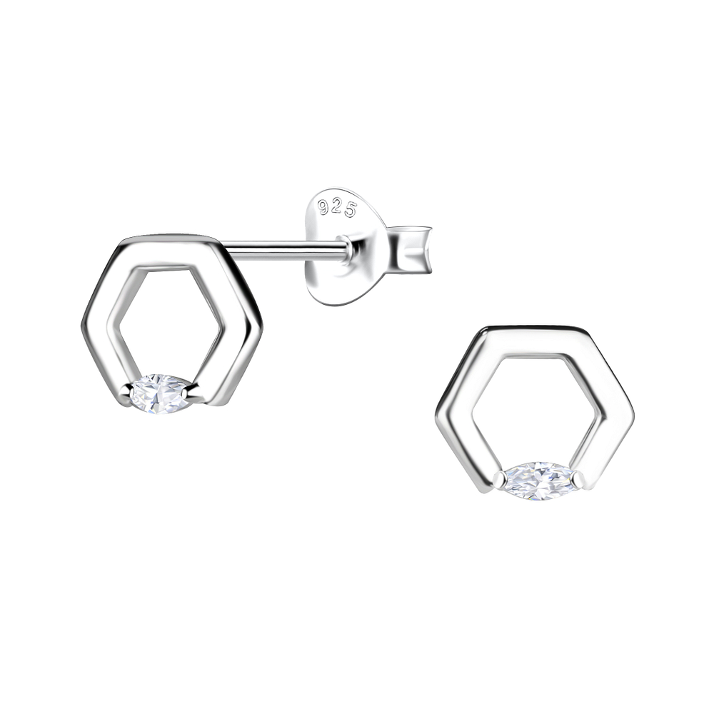 Wholesale Sterling Silver Hexagon Ear Studs - JD24085