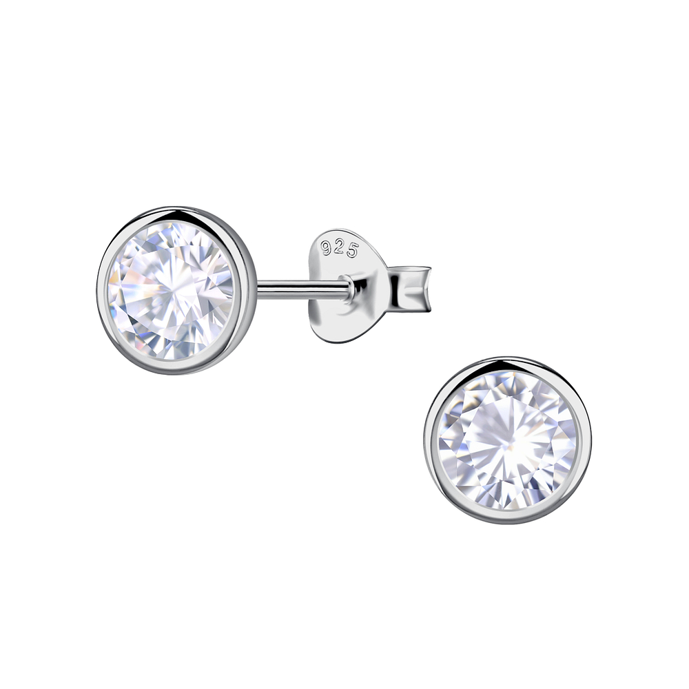 Wholesale 6mm Round Cubic Zirconia Sterling Silver Ear Studs - JD24042
