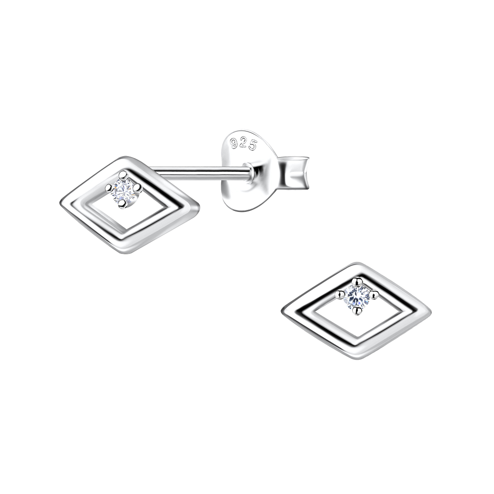 Wholesale Sterling Silver Diamond Shaped Ear Studs - JD24090