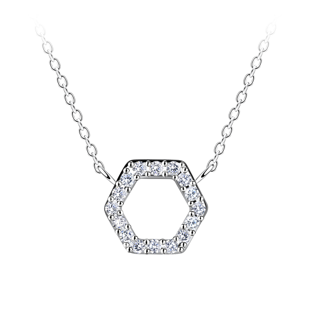 Wholesale Sterling Silver Hexagon Necklace - JD24176