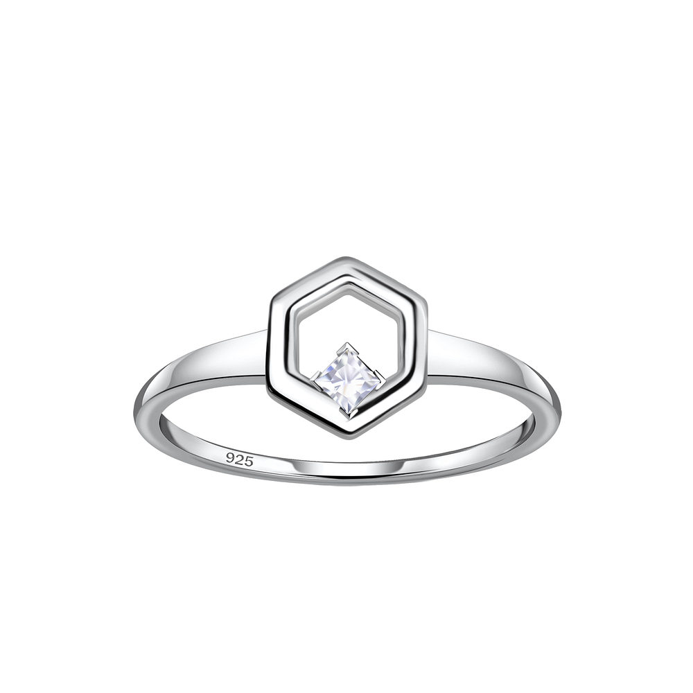 Wholesale Sterling Silver Hexagon Ring - JD24114