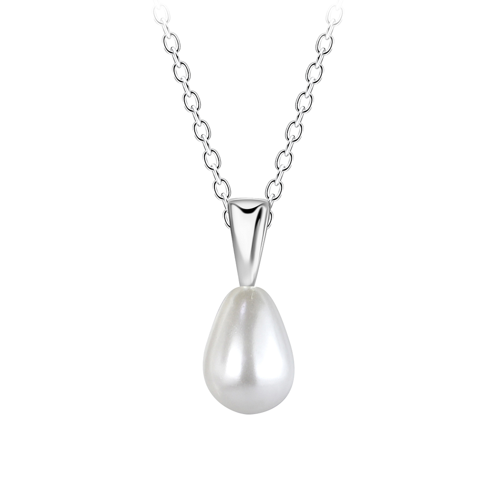 Wholesale Sterling Silver Necklace with Teardrop Pearl - JD24547