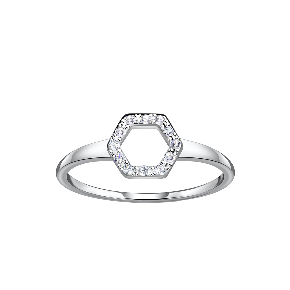 Wholesale Sterling Silver Hexagon Ring - JD24097