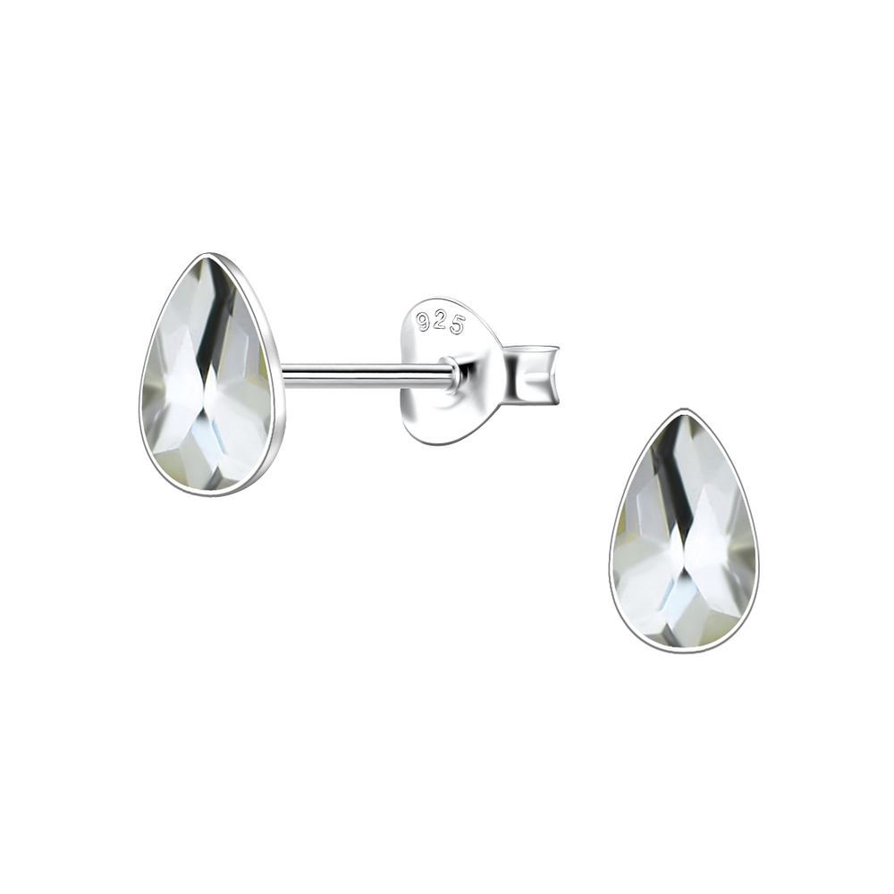 Wholesale 3x5mm Pear Crystal Sterling Silver Ear Studs - JD24732
