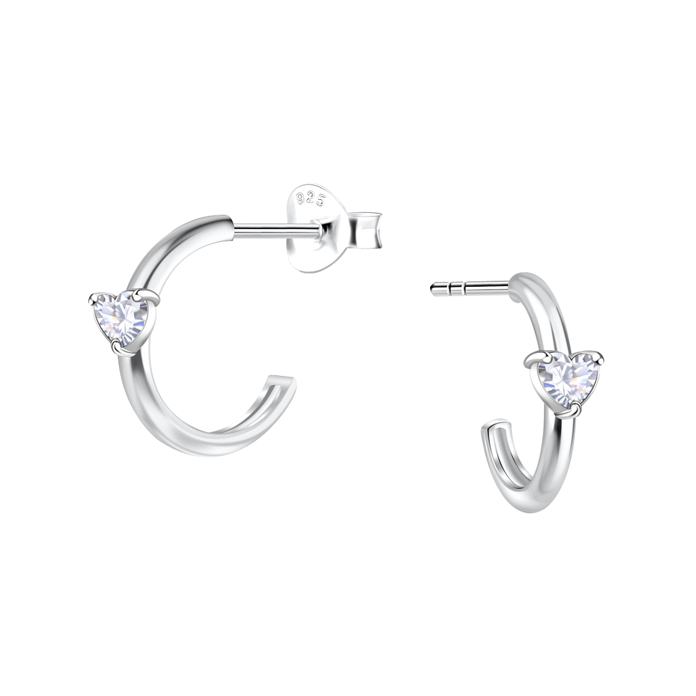 Wholesale Sterling Silver Heart Half Hoop Ear Studs - JD24893