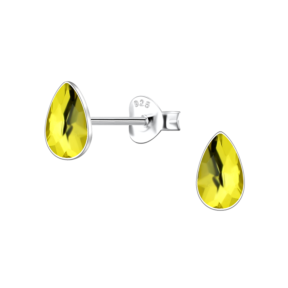 Wholesale 3x5mm Pear Crystal Sterling Silver Ear Studs - JD24732