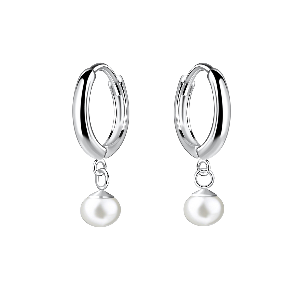 Wholesale Sterling Silver Huggie Earrings with 4mm Freshwater Pearl - JD25140