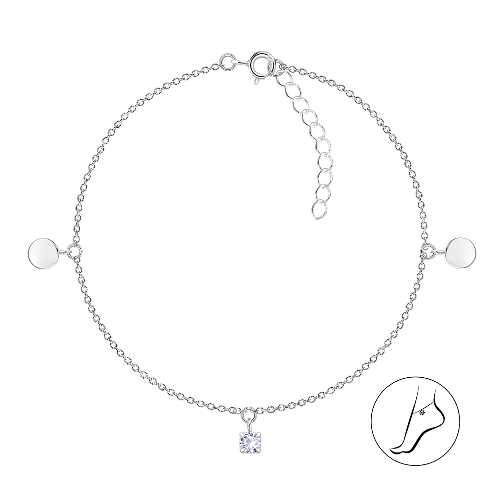 Wholesale Sterling Silver Round Anklet with 4mm Round Cubic Zirconia - JD25147