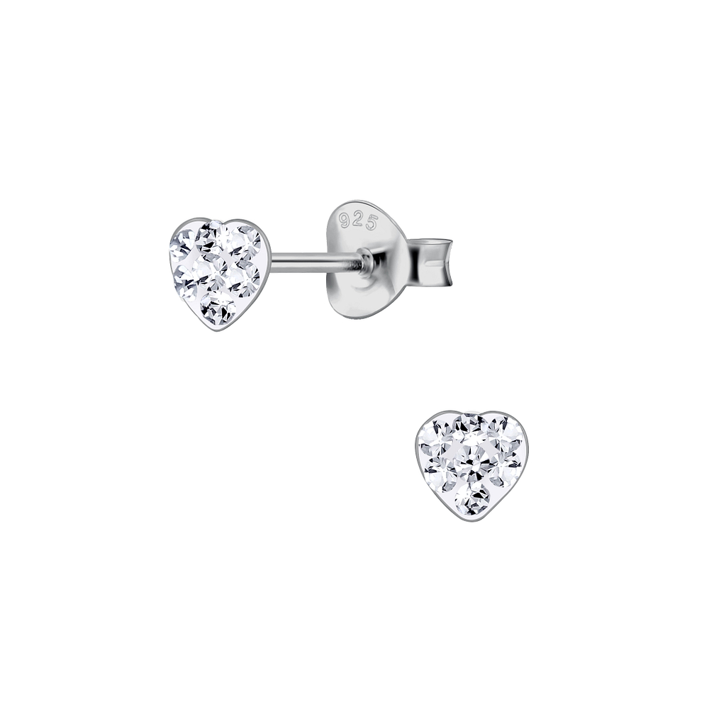 Wholesale Sterling Silver Heart Crystal Ear Studs - JD23953