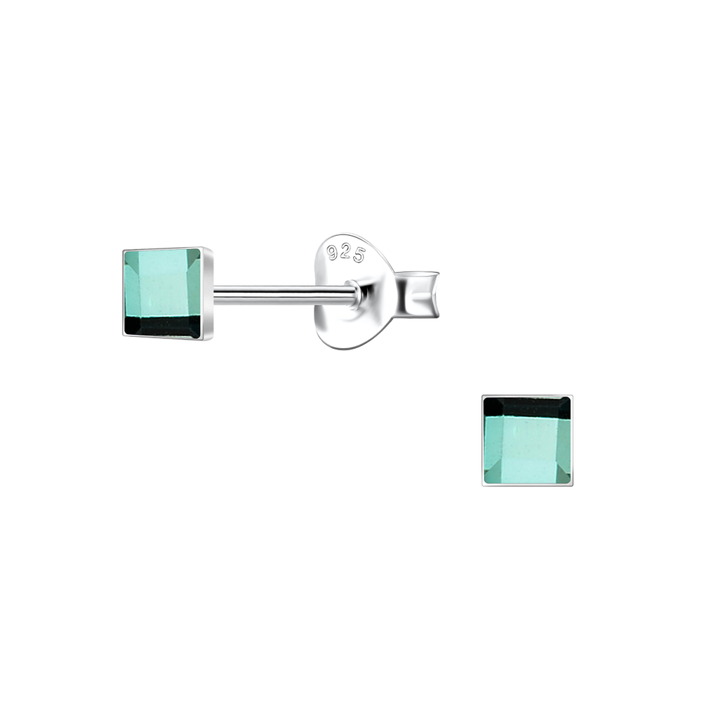Wholesale 3mm Square Crystal Sterling Silver Ear Studs - JD24726