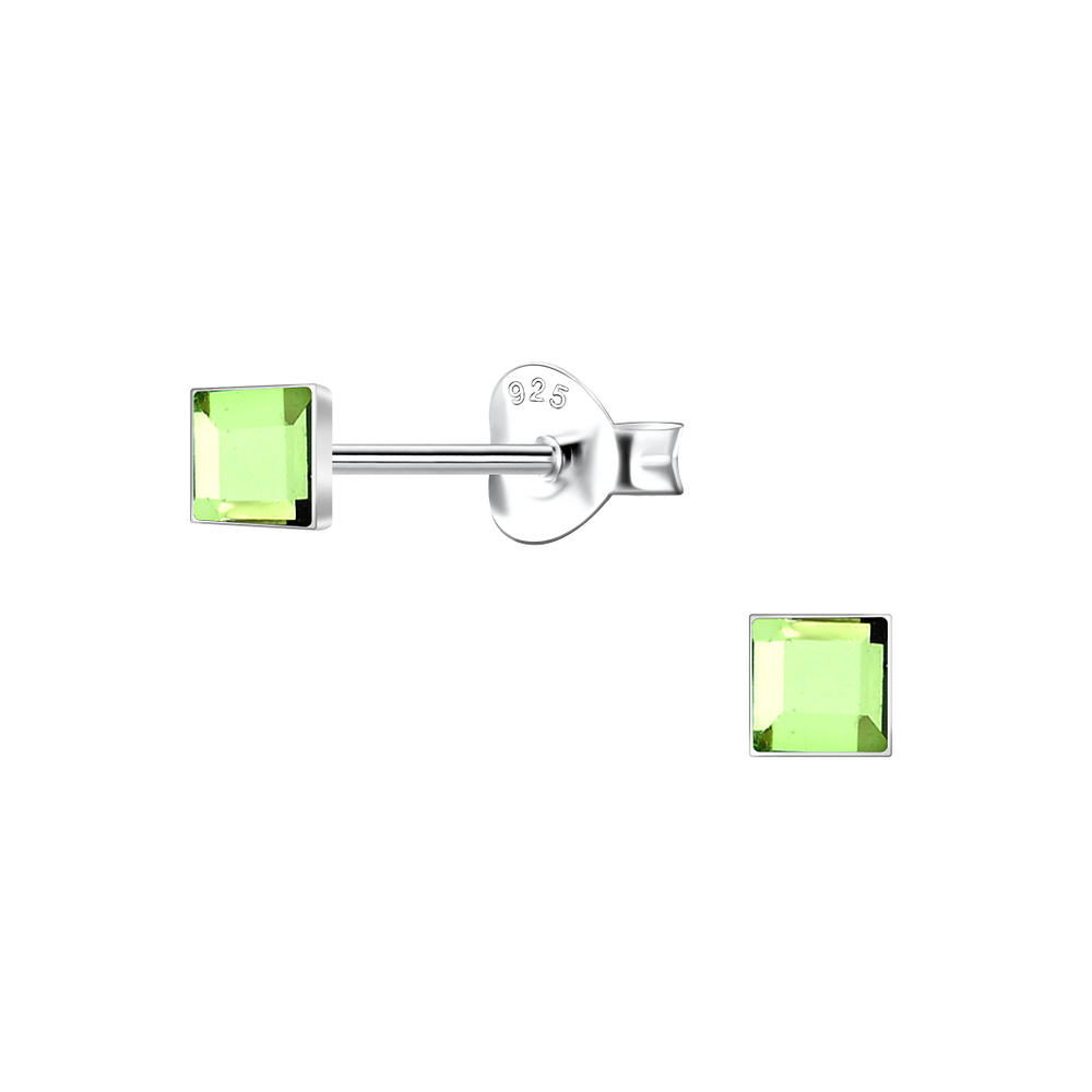 Wholesale 3mm Square Crystal Sterling Silver Ear Studs - JD24726