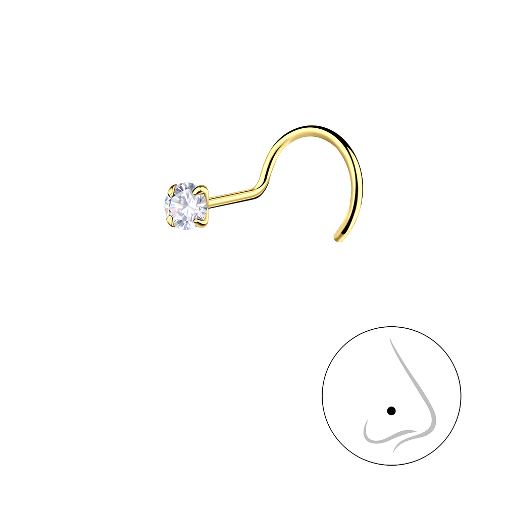 Wholesale 2.5mm Round Cubic Zirconia Sterling Silver Nose Spinner - JD25178