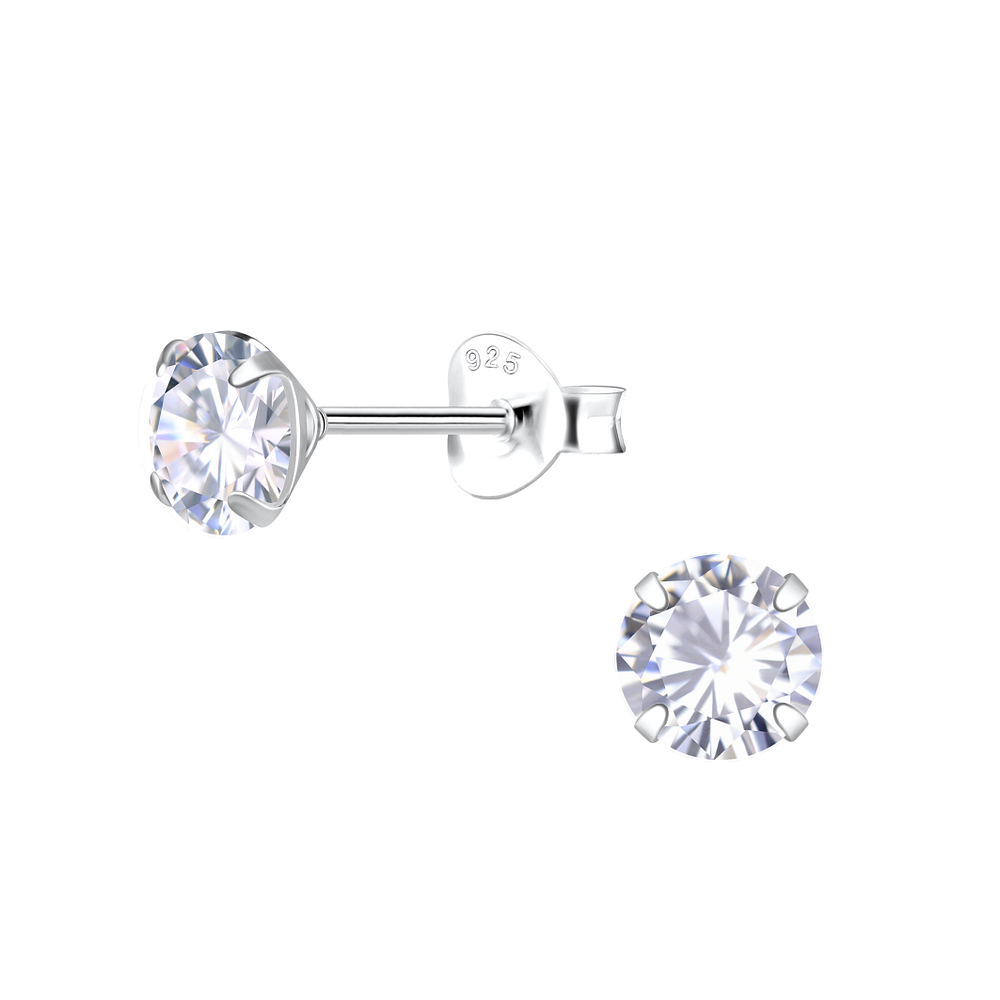 Wholesale 6mm Round Cubic Zirconia Sterling Silver Ear Studs - JD25278