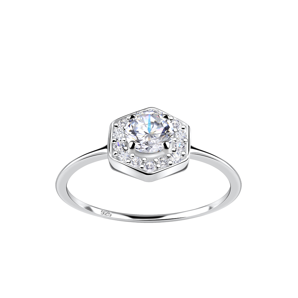 Wholesale Sterling Silver Hexagon Ring - JD19249
