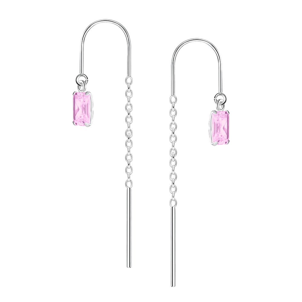 Wholesale 3x5mm Baguette Cubic Zirconia Sterling Silver Thread Through Earrings - JD24009
