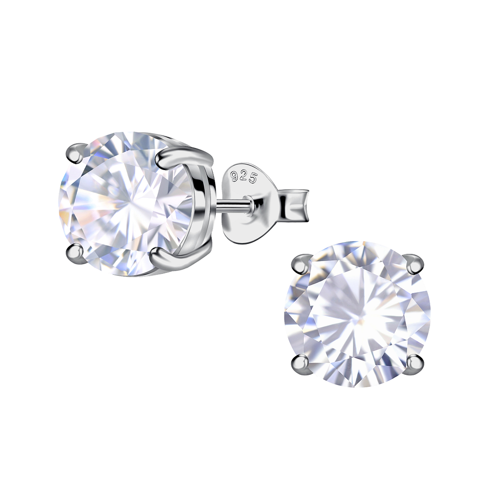 Wholesale 8mm Round Cubic Zirconia Sterling Silver Ear Studs - JD24052
