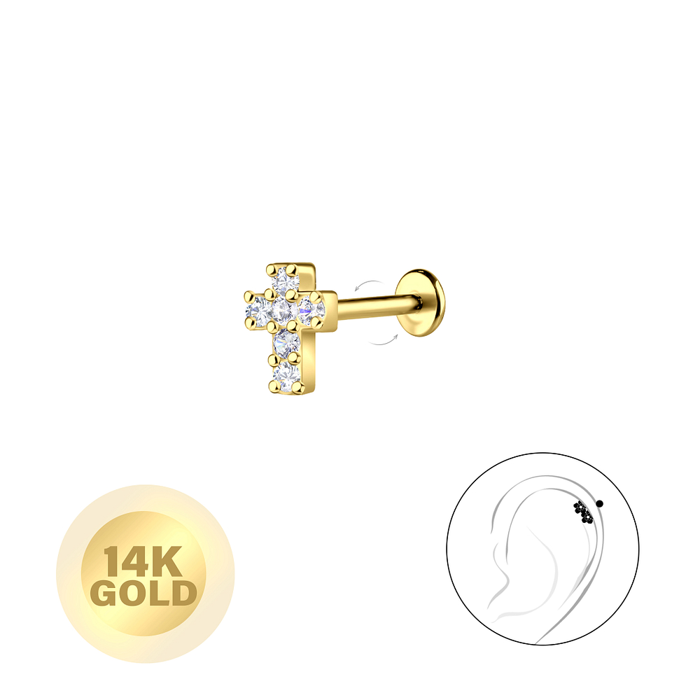 Wholesale 14ct Solid Gold - Cross Labret with 3mm Disc - JD24670