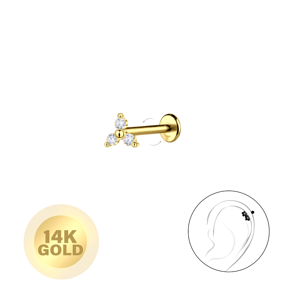 Wholesale 14ct Solid Gold - Flower Labret with 3mm Disc - JD24677