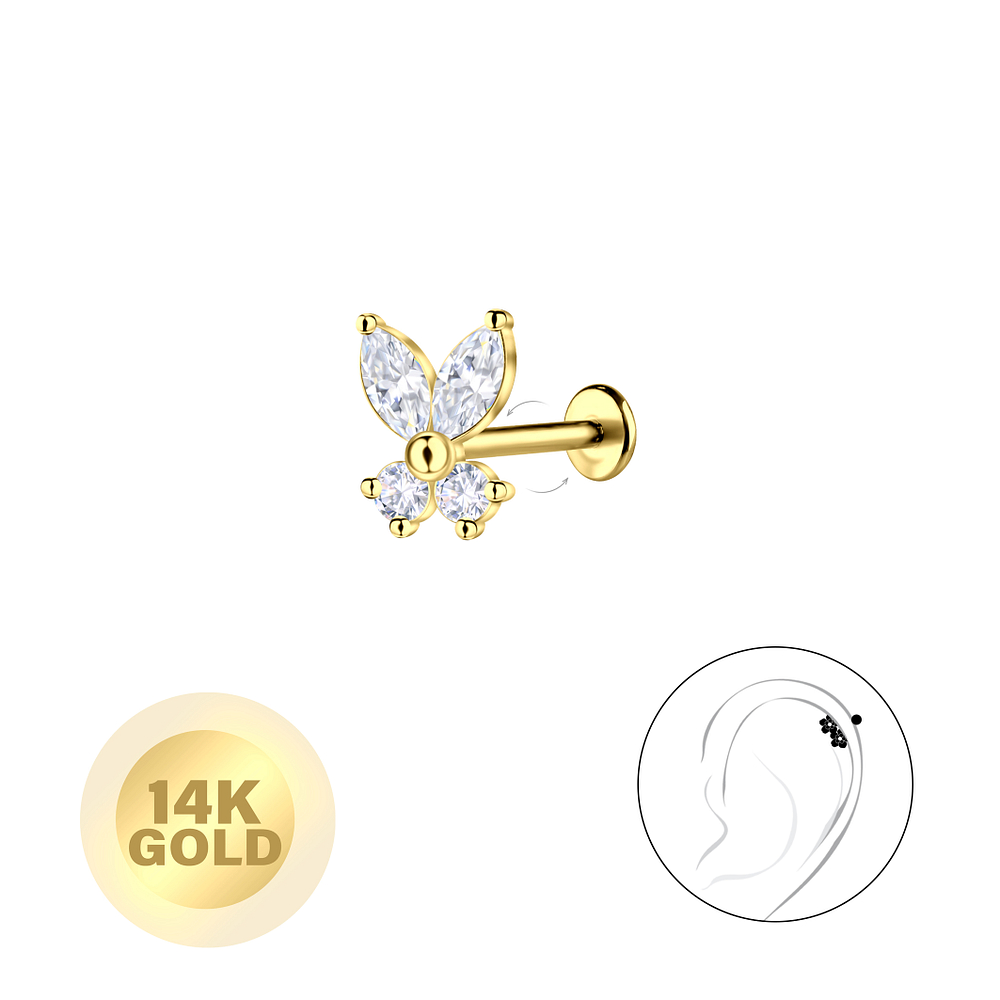 Wholesale 14ct Solid Gold - Butterfly Labret with 3mm Disc - JD24683