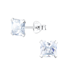 Wholesale 6mm Square Cubic Zirconia Sterling Silver Ear Studs - JD1334