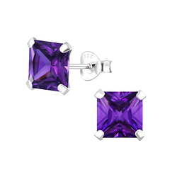 Wholesale 7mm Square Cubic Zirconia Sterling Silver Ear Studs - JD1335