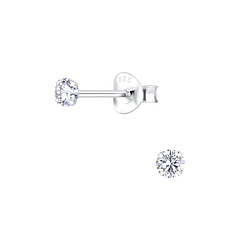 Wholesale 3mm Round Cubic Zirconia Sterling Silver Ear Studs - JD2019