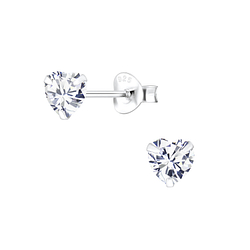 Wholesale 5mm Heart Cubic Zirconia Sterling Silver Ear Studs - JD2017