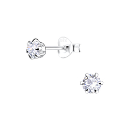 Wholesale 4mm Round Cubic Zirconia Sterling Silver Ear Studs - JD1976