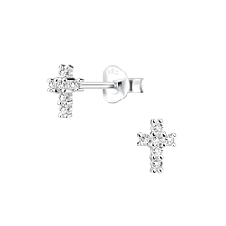 Wholesale Sterling Silver Cross Cubic Zirconia Ear Studs - JD1285