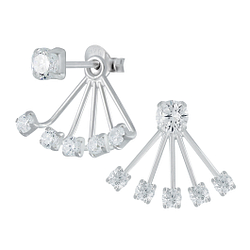 Wholesale Sterling Silver Round Cubic Zirconia Ear Jackets - JD1289